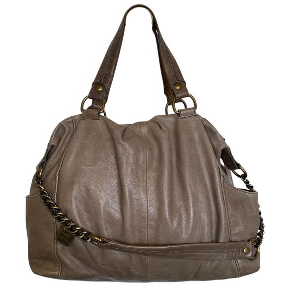 HOBO Handbags - HOBO Taupe Leather Shoulder Bag with Chain-Accent Strap